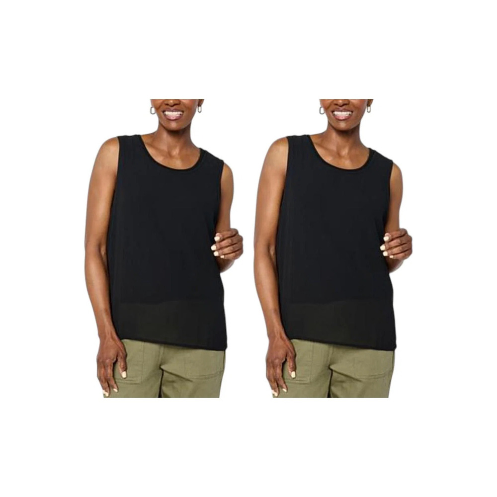 WynneLayers Women's 2-pack Set Chiffon & Rayon-Spandex Knit Tank Black - Regular